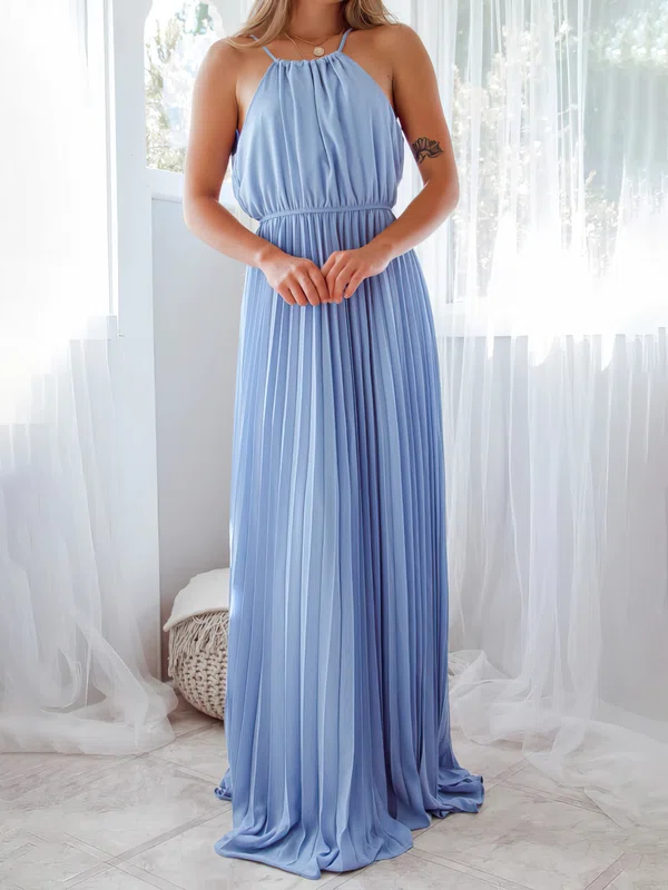 A-line Scoop Neck Chiffon Sweep Train Evening Dresses PT020117121