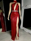 Sheath/Column High Neck Floor-length Evening Dresses With Split Front PT020117146