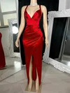 Burgundy Ruched Satin Split Corset Dress PT020117149