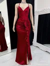 Sheath/Column V-neck Satin Floor-length Evening Dresses With Split Front PT020117153