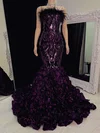 Trumpet/Mermaid Straight Sweep Train Evening Dresses With Feathers PT020117160