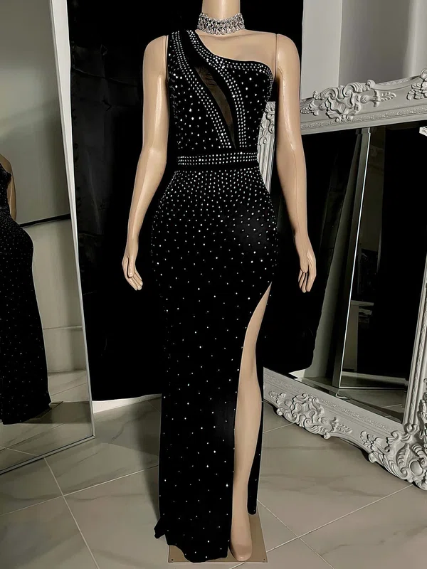 Sheath/Column One Shoulder Jersey Floor-length Evening Dresses With Beading PT020117169