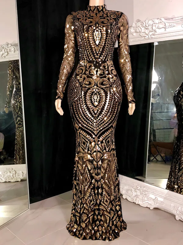 Sheath/Column High Neck Floor-length Evening Dresses PT020117173