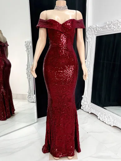 Sheath/Column Off-the-shoulder Sparkly Sequin Prom Dresses #UKM020117184