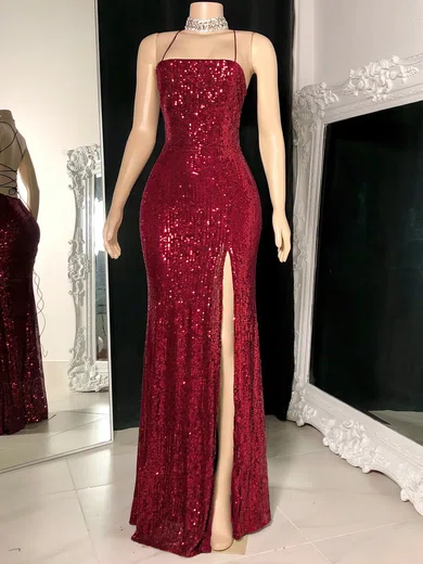 Sheath/Column Square Neck Sparkly Sequin Prom Dresses #UKM020117186