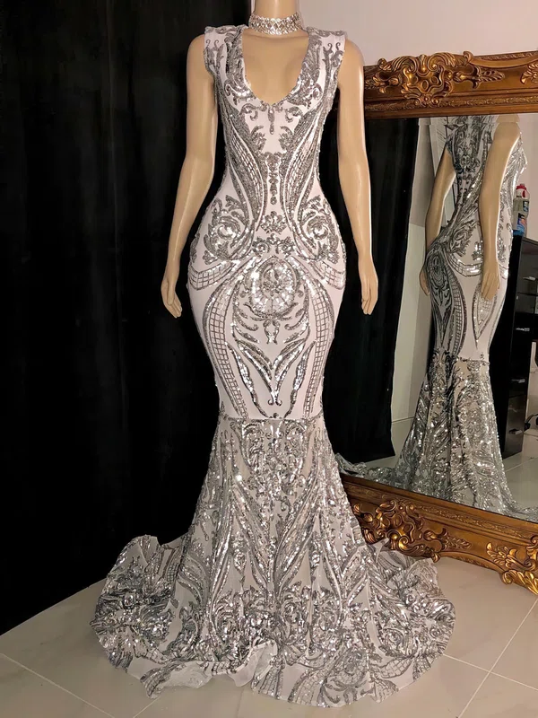 Trumpet/Mermaid V-neck Sweep Train Evening Dresses PT020117200