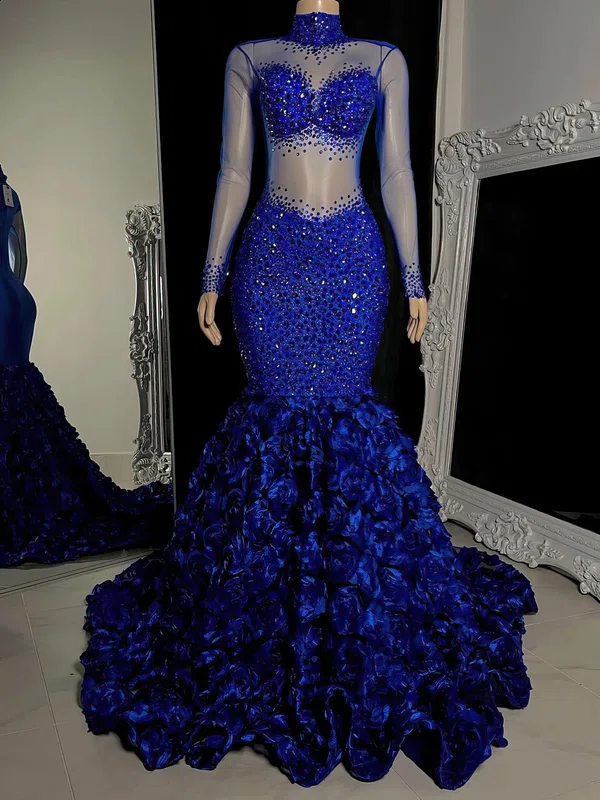 Trumpet/Mermaid High Neck Tulle Sweep Train Evening Dresses With Beading PT020117207