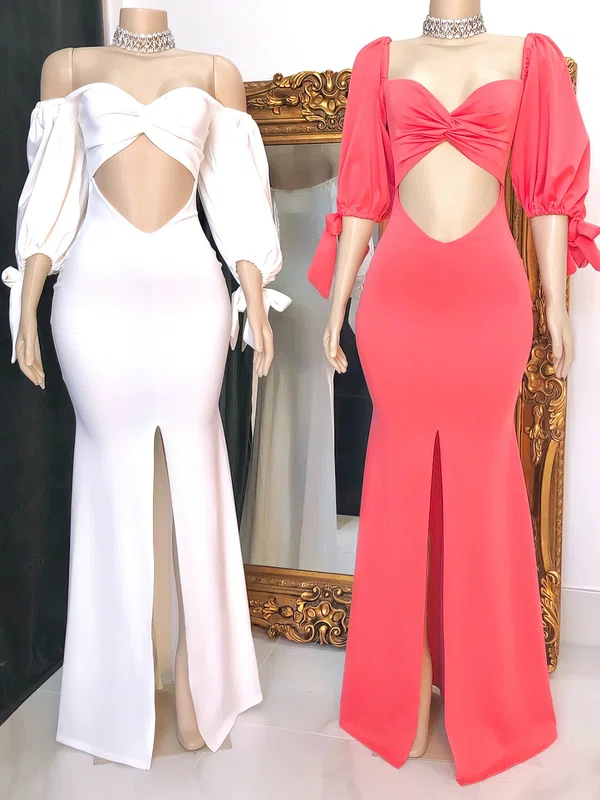 Sheath/Column Off-the-shoulder Stretch Crepe Floor-length Evening Dresses With Split Front PT020117222