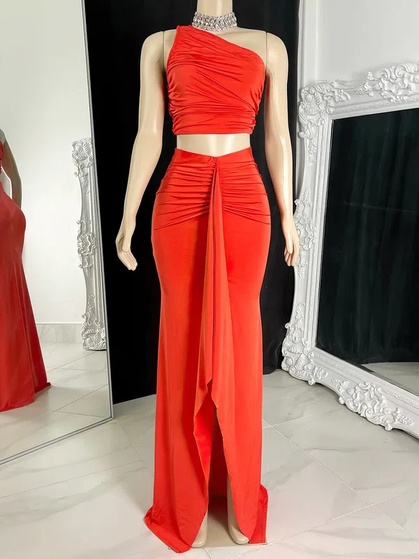 Sheath/Column One Shoulder Jersey Floor-length Evening Dresses With Split Front PT020117224