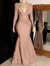 Sheath/Column V-neck Satin Sweep Train Evening Dresses With Ruffles PT020117231