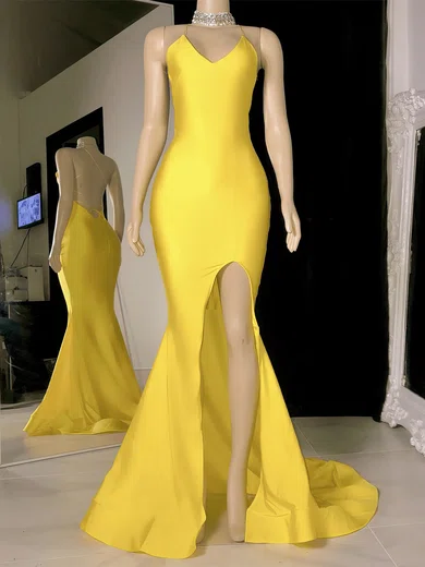 Mermaid V-neck Jersey Prom Dresses With Split #UKM020117232