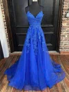 Ball Gown V-neck Tulle Sweep Train Beading Prom Dresses #SALEUKM020107943