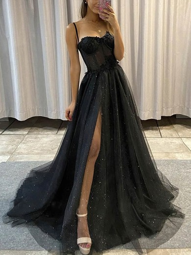 Ball Gown Sweetheart Glitter Sweep Train Appliques Lace Prom Dresses #SALEUKM020108512