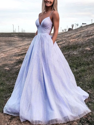 Ball Gown V-neck Glitter Floor-length Pockets Prom Dresses #SALEUKM020106870