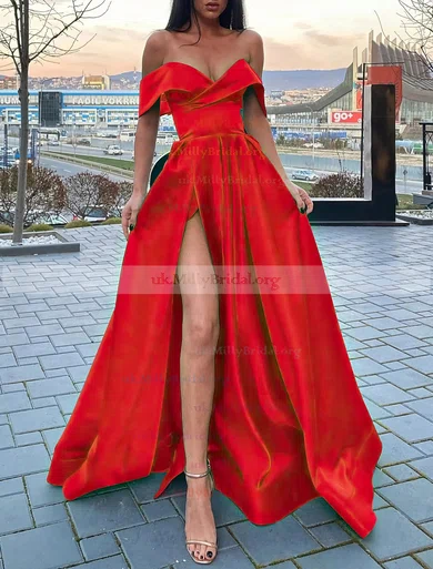 Long red off outlet the shoulder prom dress