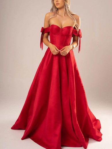 Ball Gown Off-the-shoulder Satin Sweep Train Bow Prom Dresses #SALEUKM020116600