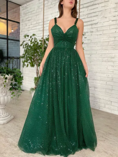 Dark green v neck prom sale dress