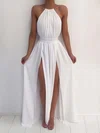 A-line Halter Chiffon Floor-length Split Front Prom Dresses #SALEUKM020103638