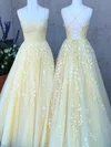 Ball Gown Scoop Neck Tulle Sweep Train Appliques Lace Prom Dresses #SALEUKM020106558