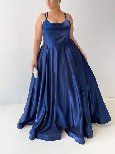 Ball Gown Scoop Neck Satin Floor-length Prom Dresses #SALEUKM020116580