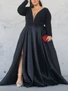 Ball Gown V-neck Stretch Crepe Satin Sweep Train Split Front Prom Dresses #SALEUKM020116591