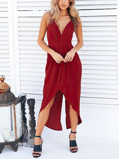 Burgundy Asymmetrical Cut Out Chiffon Split Back Midi Dress PT02023658