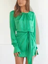 Green Ruched Satin Long Sleeve Mini Dress PT02023681