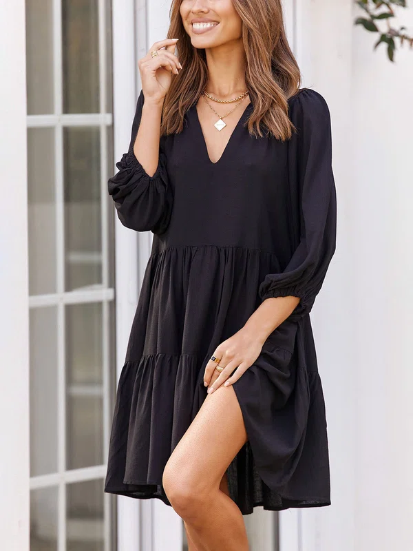 Black Ruched Chiffon Long Sleeve Mini Dress GD02023683