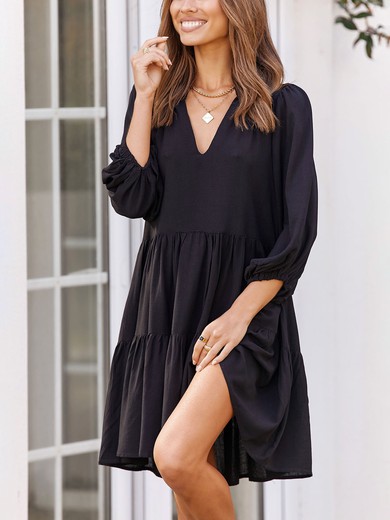 Black Ruched Chiffon Long Sleeve Mini Dress PT02023683