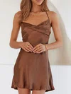 Draped Collar Ruched Satin Mini Dress PT02023739