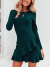 Dark Green Long Sleeve Ruffles Bodycon Mini Dress PT02023772