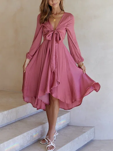 Deep V Neck Long Sleeve Midi Dress GD02023626