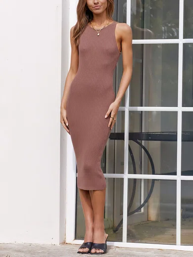 Brown Bodycon Midi Dress GD02023784