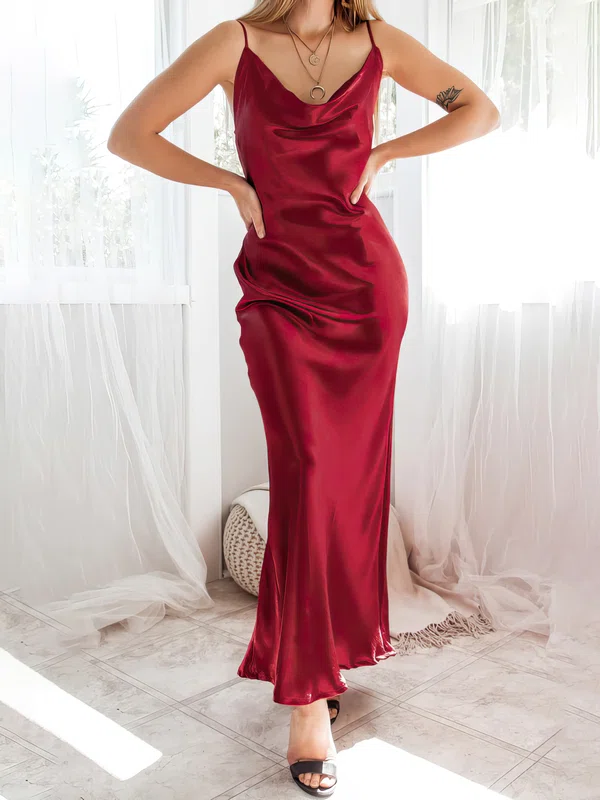 Burgundy Draped Collar Satin Maxi Dress GD020117131