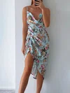 Asymmetrical Draped Collar Floral Print Midi Dress GD020117079