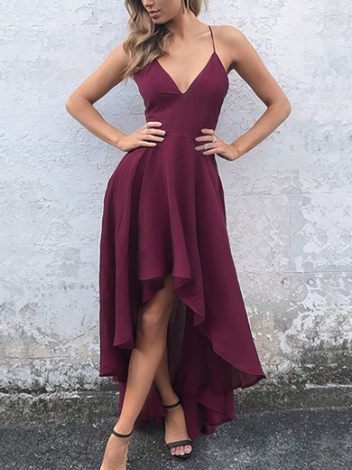 Burgundy Backless Asymmetrical Dress PT020106585