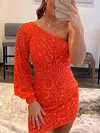 One Shoulder Glitter Long Sleeve Mini Dress PT020110279