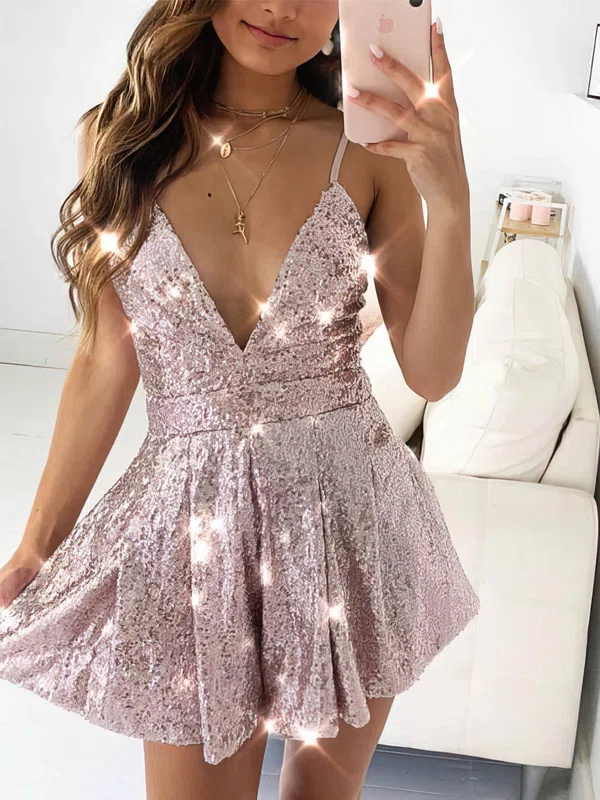 Deep V Neck Sequin Skater Dress PT020111779