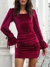 Burgundy Ruched Long Sleeve Bodycon Mini Dress PT02023893
