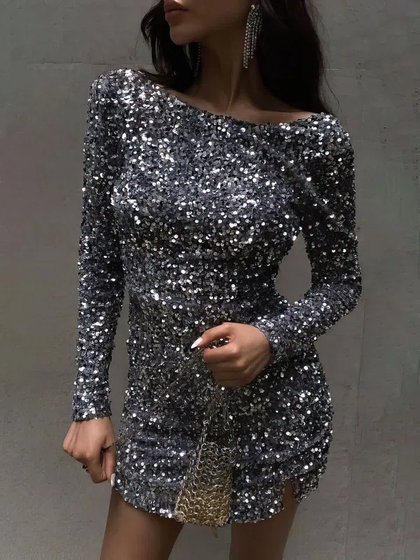 Long sleeve silver mini hot sale dress