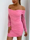 Pink Glitter Off Shoulder Long Sleeve Ruched Bodycon Mini Dress PT02023800