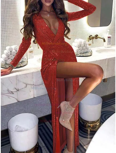 Red sequin maxi hot sale dress with split