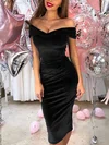 Elegant Black Velvet Sheath/Column Off-the-shoulder Midi Dress PT02023965