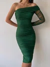 Green One Shoulder Long Sleeve Ruched Split Bodycon Midi Dress PT02023978