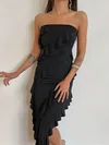 Black Ruffle Hem Tube Midi Dress PT02023979