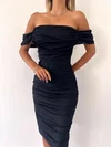 Black Off Shoulder Ruched Split Bodycon Midi Dress PT02023986