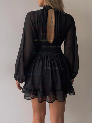 Black high neck ruffle dress hotsell