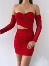 Red Cut Out Off Shoulder Long Sleeve Ruched Bodycon Mini Dress PT02023995