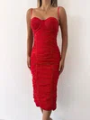 Red Ruched Split Bodycon Midi Dress PT02023997