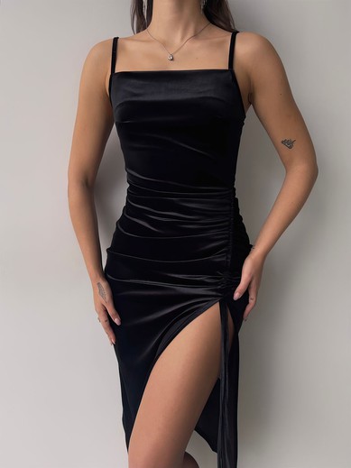 Black Velvet Split Midi Dress PT02024025